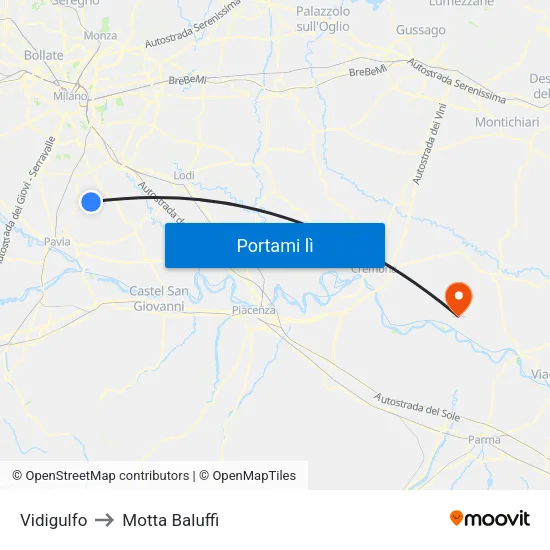 Vidigulfo to Motta Baluffi map