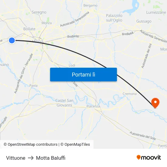 Vittuone to Motta Baluffi map