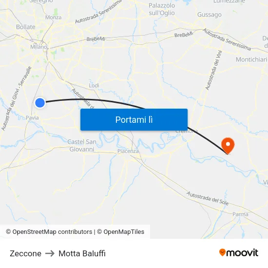 Zeccone to Motta Baluffi map