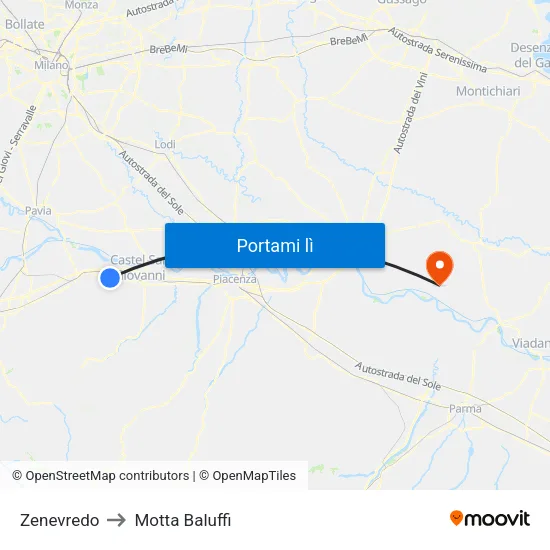 Zenevredo to Motta Baluffi map