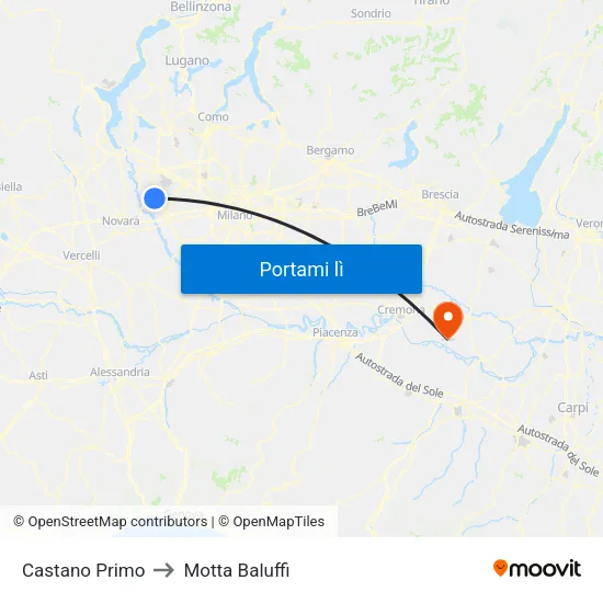 Castano Primo to Motta Baluffi map