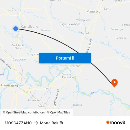 MOSCAZZANO to Motta Baluffi map