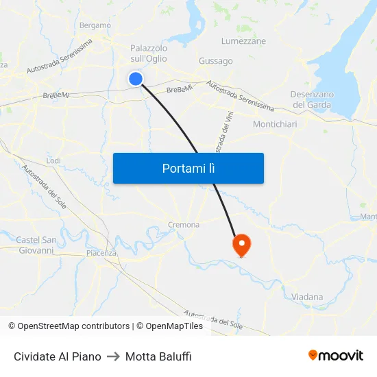Cividate Al Piano to Motta Baluffi map
