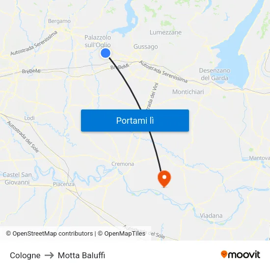 Cologne to Motta Baluffi map