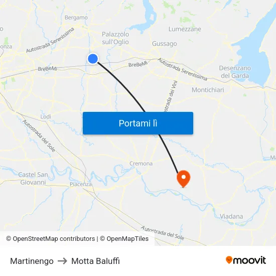 Martinengo to Motta Baluffi map