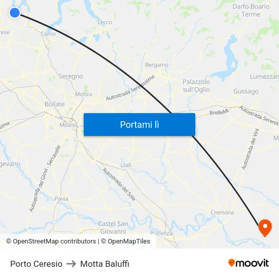 Porto Ceresio to Motta Baluffi map