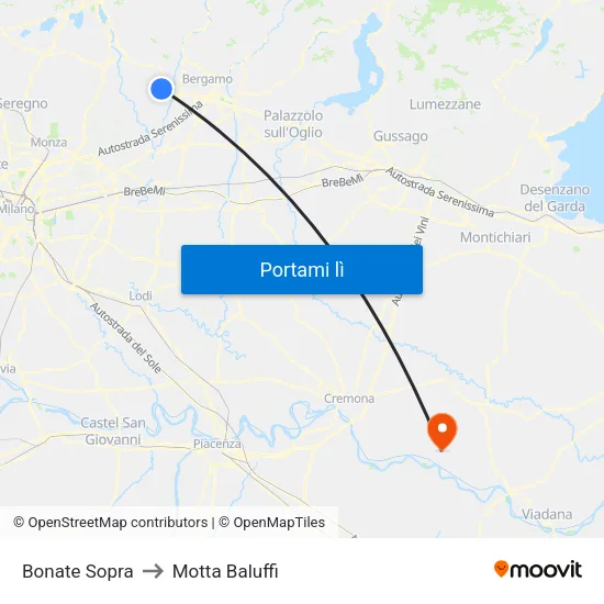 Bonate Sopra to Motta Baluffi map