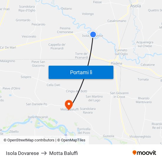 Isola Dovarese to Motta Baluffi map