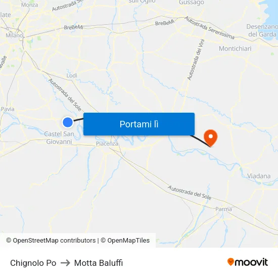 Chignolo Po to Motta Baluffi map
