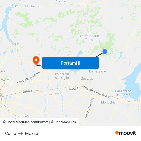 Collio to Mozzo map