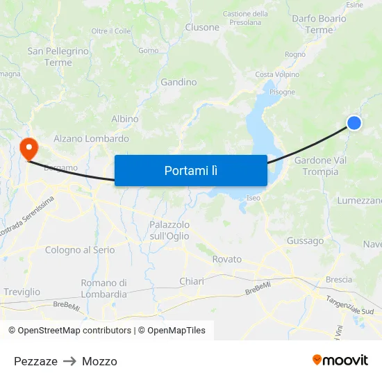 Pezzaze to Mozzo map