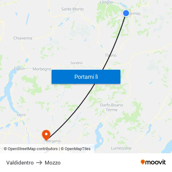 Valdidentro to Mozzo map