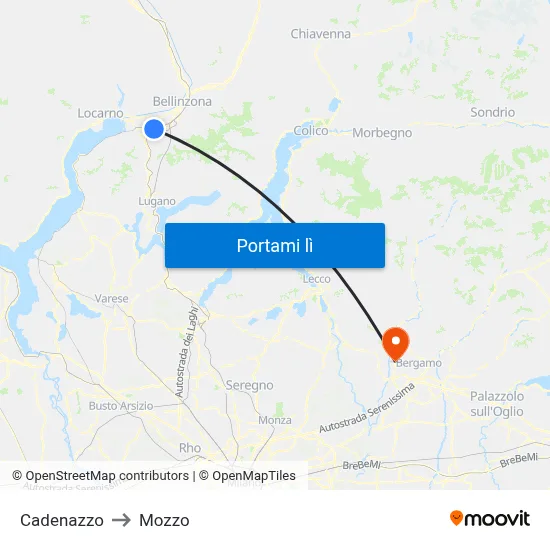 Cadenazzo to Mozzo map