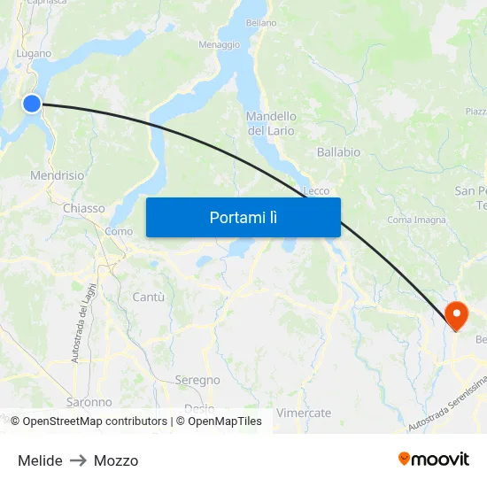 Melide to Mozzo map