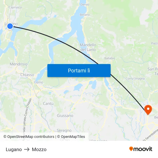 Lugano to Mozzo map