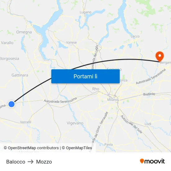 Balocco to Mozzo map