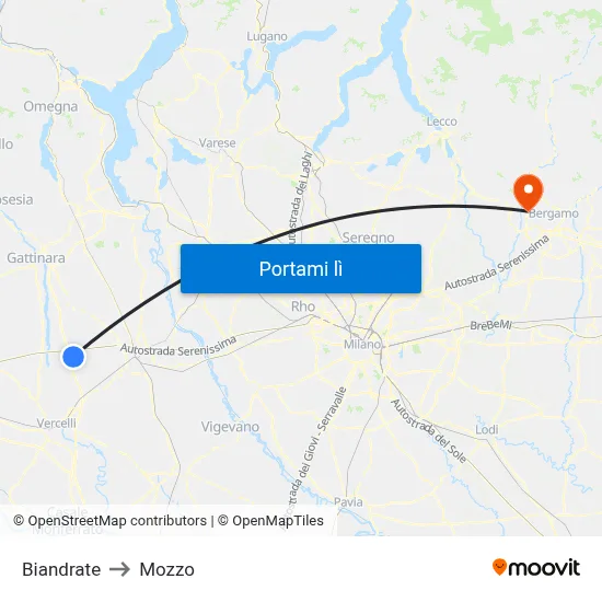 Biandrate to Mozzo map