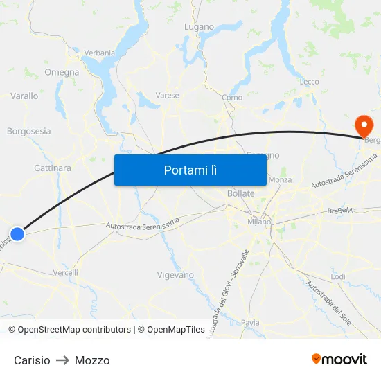 Carisio to Mozzo map