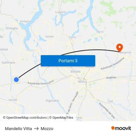 Mandello Vitta to Mozzo map