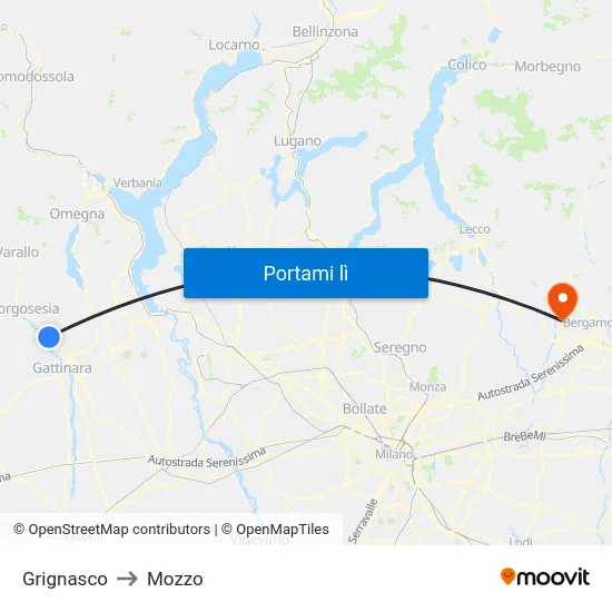 Grignasco to Mozzo map