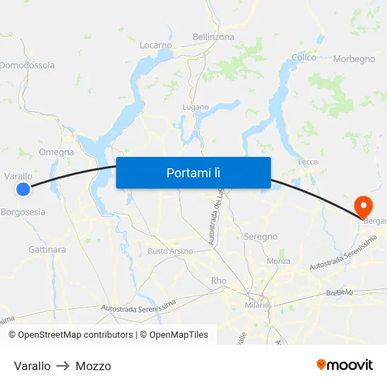 Varallo to Mozzo map