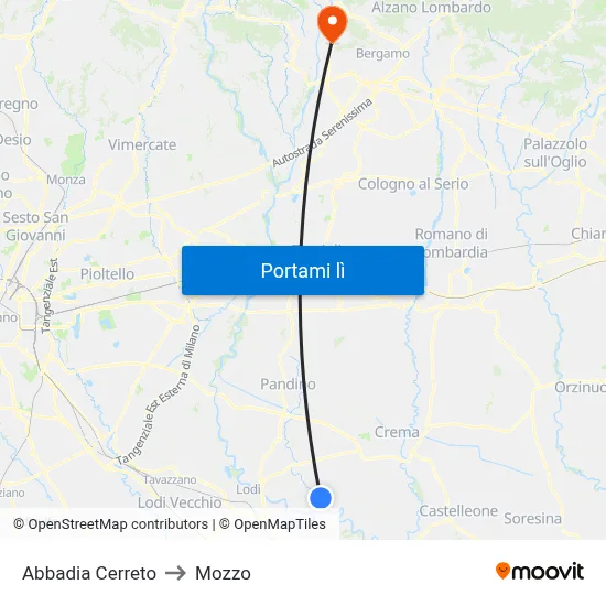 Abbadia Cerreto to Mozzo map