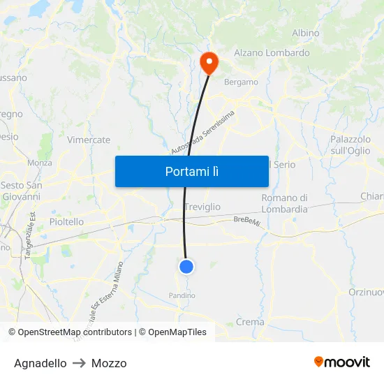 Agnadello to Mozzo map