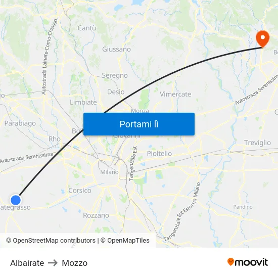Albairate to Mozzo map