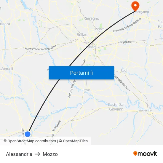 Alessandria to Mozzo map