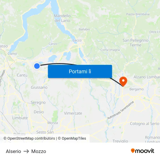 Alserio to Mozzo map