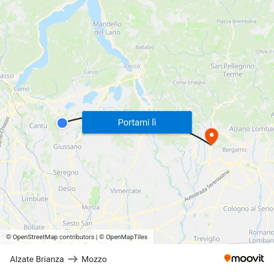 Alzate Brianza to Mozzo map