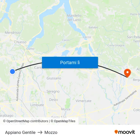 Appiano Gentile to Mozzo map