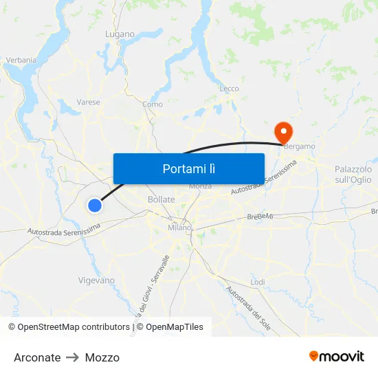 Arconate to Mozzo map
