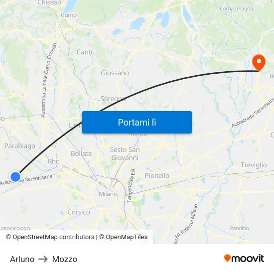 Arluno to Mozzo map