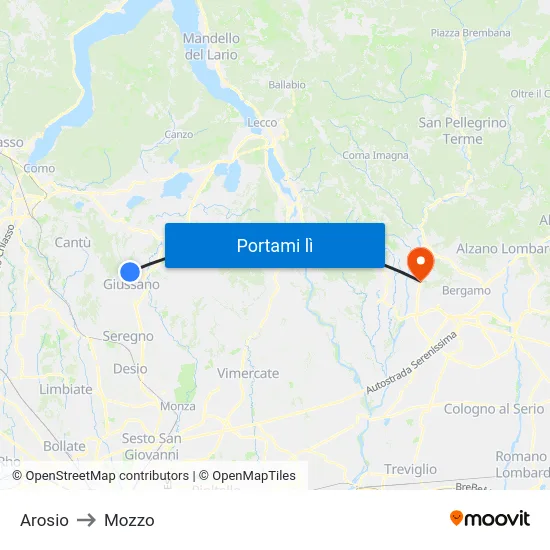 Arosio to Mozzo map