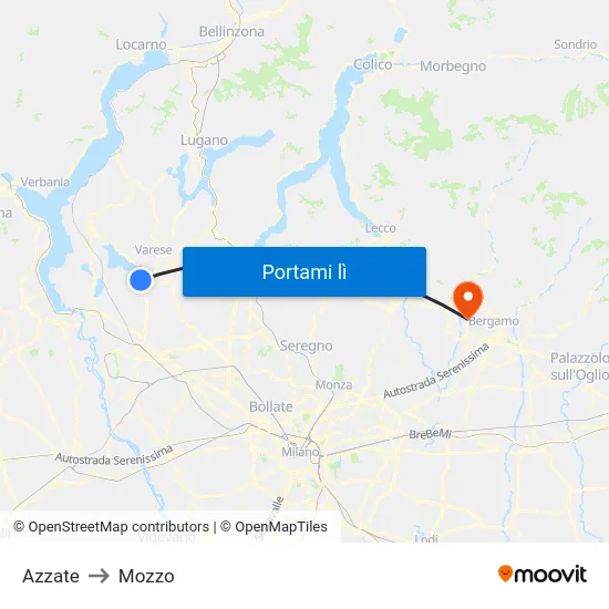 Azzate to Mozzo map
