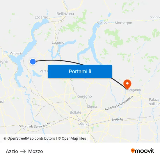Azzio to Mozzo map