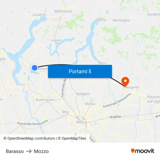 Barasso to Mozzo map