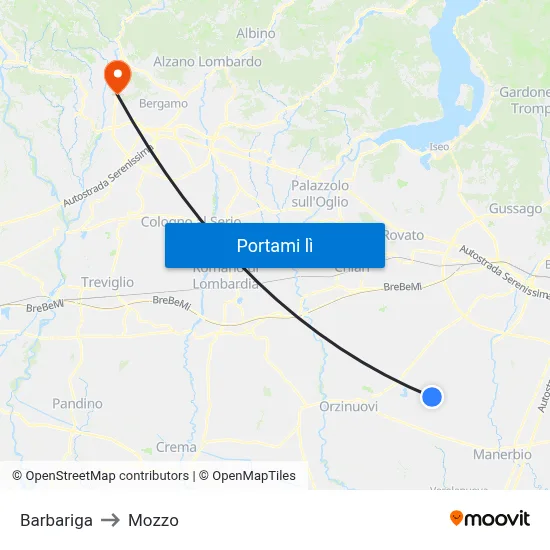 Barbariga to Mozzo map