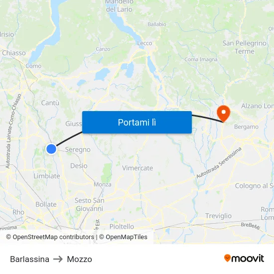 Barlassina to Mozzo map