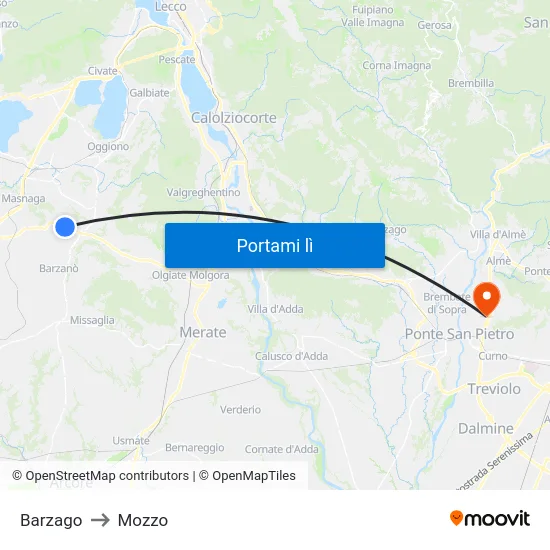Barzago to Mozzo map