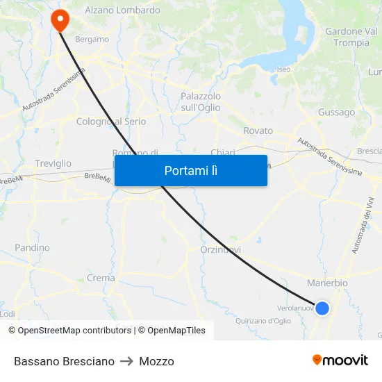 Bassano Bresciano to Mozzo map