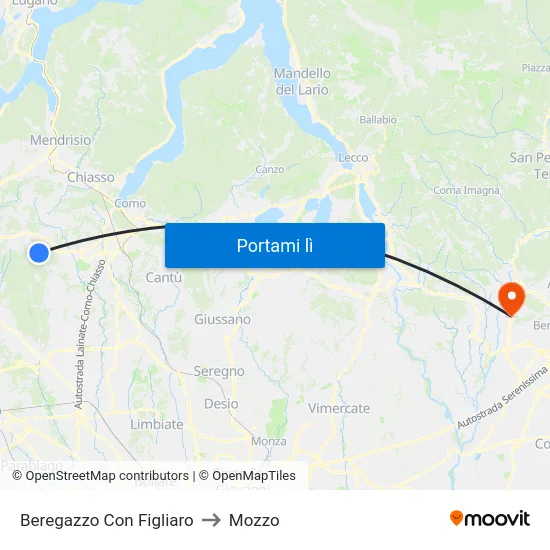Beregazzo Con Figliaro to Mozzo map
