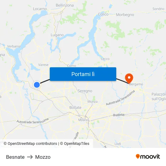 Besnate to Mozzo map