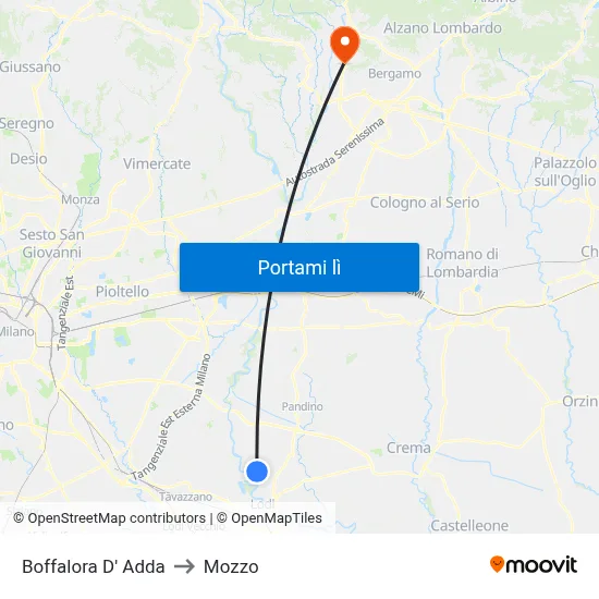 Boffalora D' Adda to Mozzo map