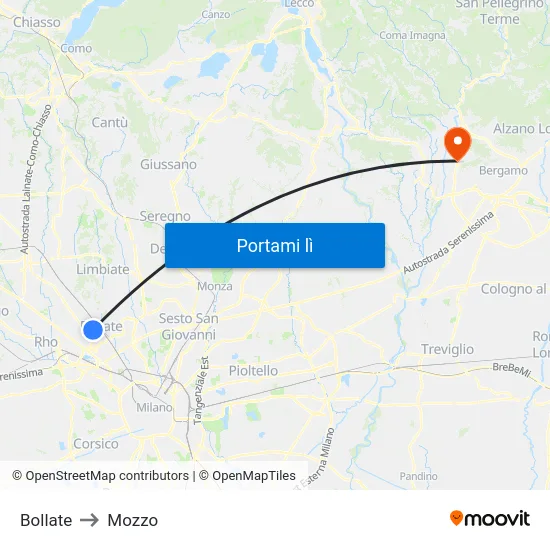 Bollate to Mozzo map