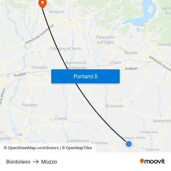 Bordolano to Mozzo map