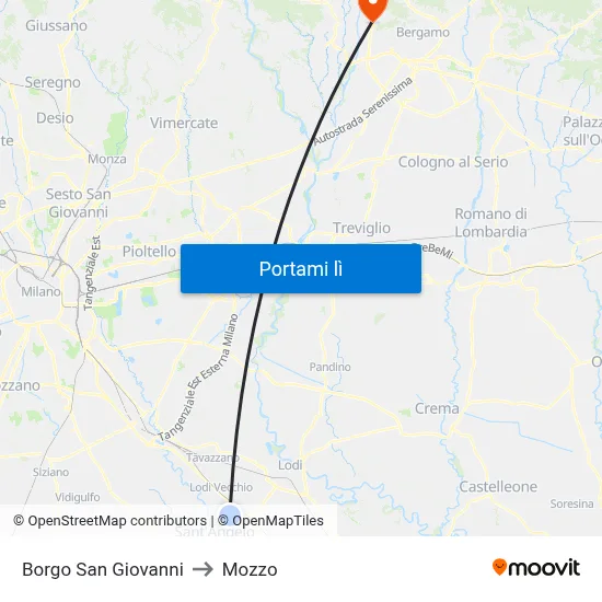 Borgo San Giovanni to Mozzo map