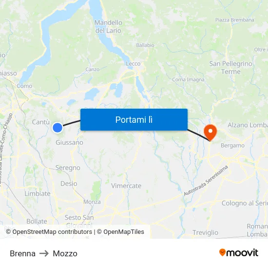 Brenna to Mozzo map
