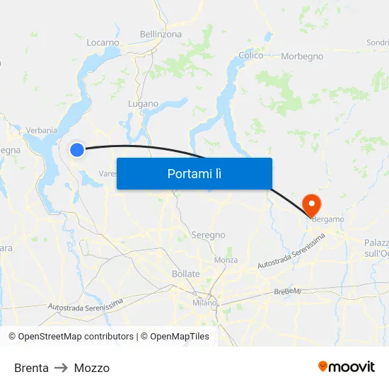 Brenta to Mozzo map